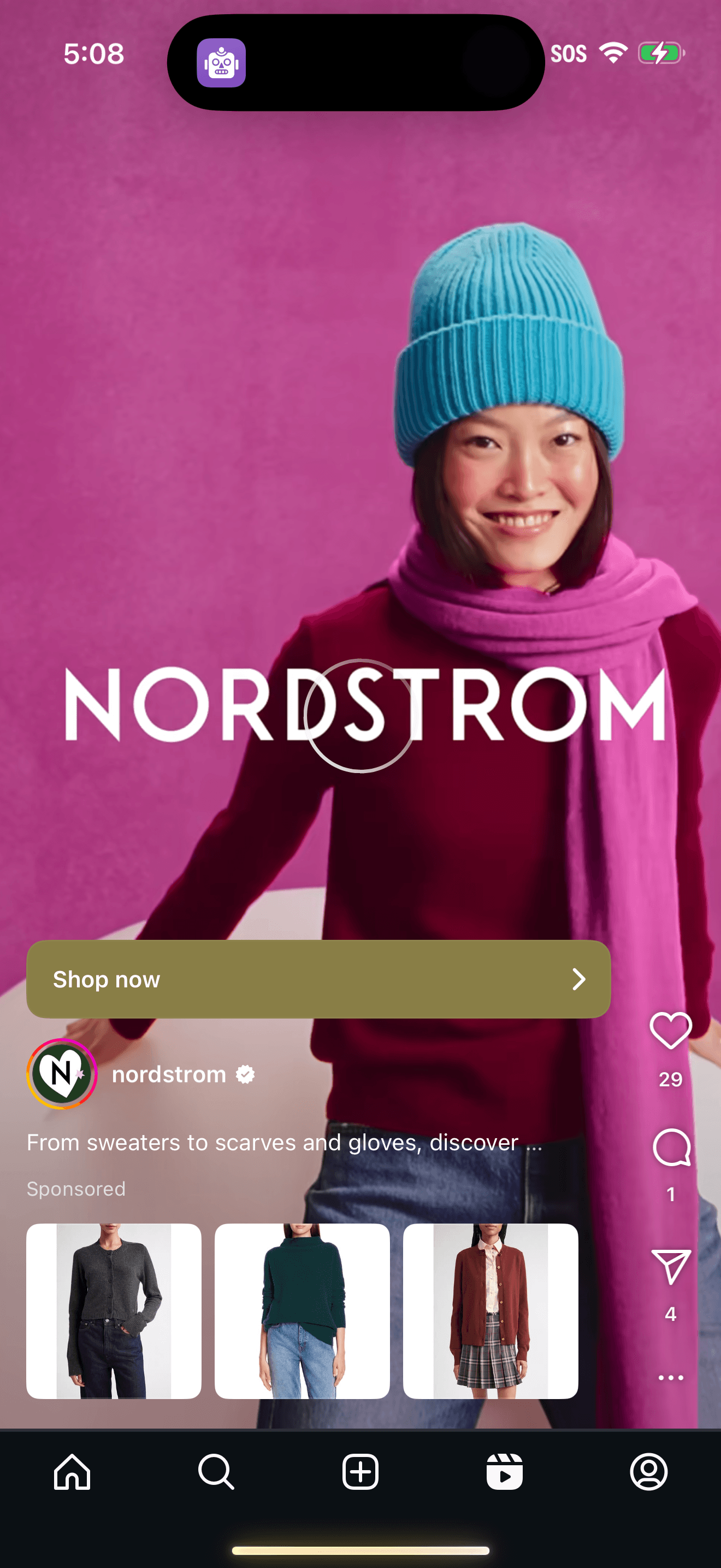 A bright blue knit beanie hat, one-size-fits-all, featuring a soft ribbed texture and a folded cuff for a classic winter look. It has a snug fit designed to cover the ears, offering both warmth and style. The beanie is in a vivid sky-blue shade, just like the one worn by the smiling model in the image against a pink background. I will look for a high-quality option consistent with Nordstrom’s winter accessories collection, ensuring it matches the exact color and knit style.