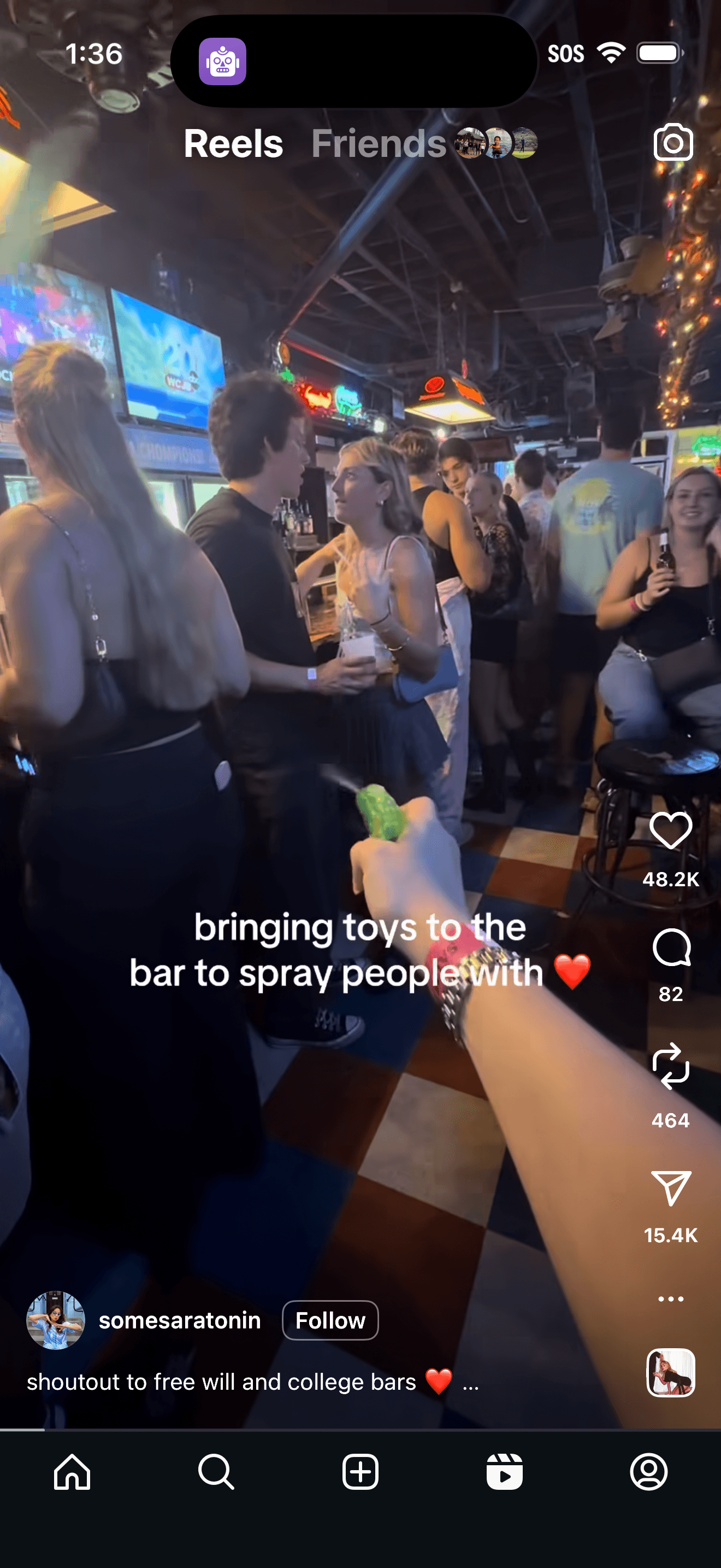 A single mini water gun in bright green plastic, pocket-sized for easy carrying, similar to the one being used to spray in a lively bar scene. The gun has a small trigger and a clear chamber for water, ideal for casual indoor or outdoor fun. It should resemble a classic toy squirt gun style, lightweight and inexpensive, perfect for playful use at parties or college bars.